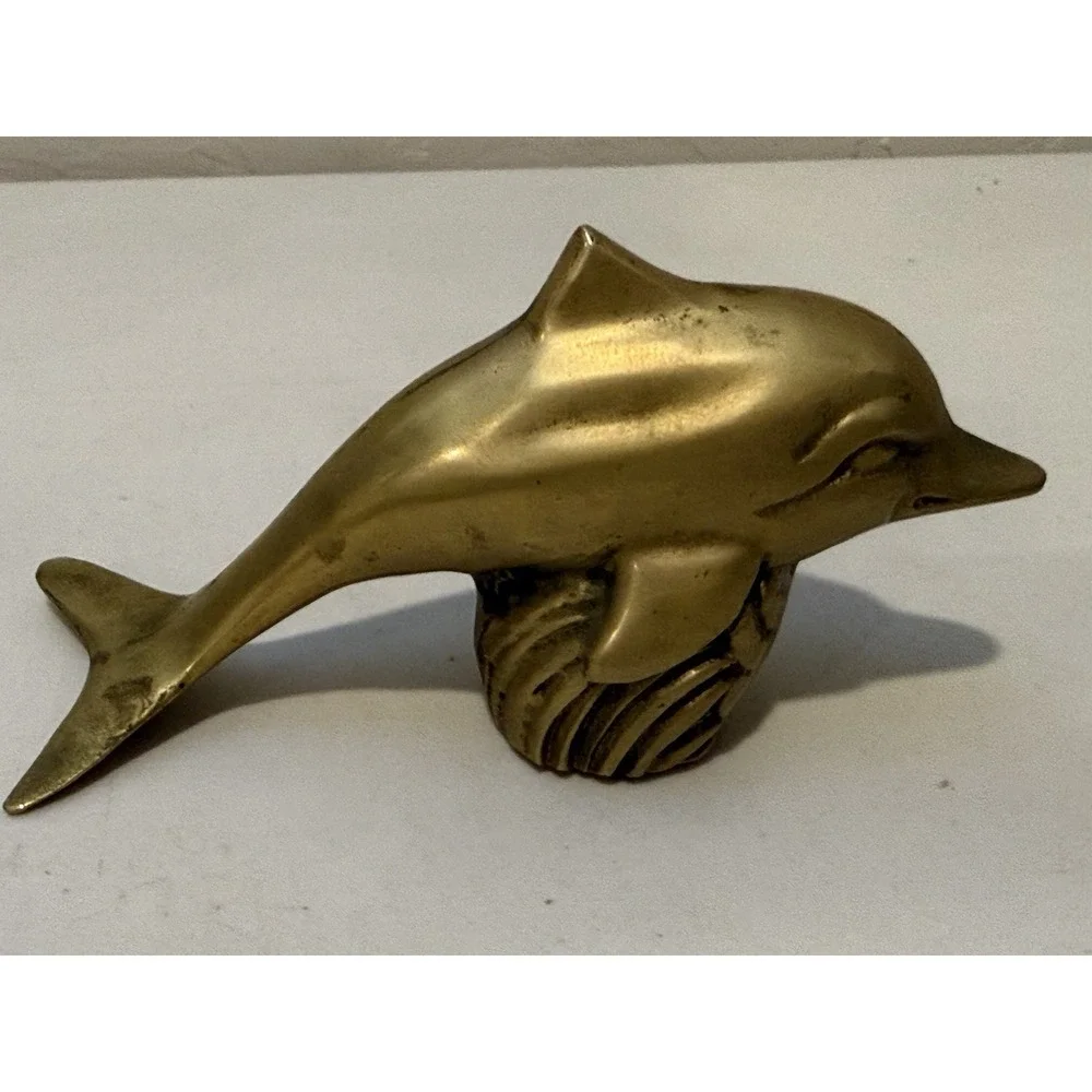 Vintage Solid Brass Dolphin figurine 5